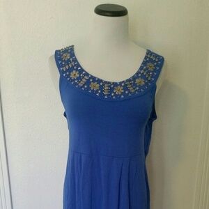 Michael Kors Blue Steeveless Beaded Dress L NWT B7